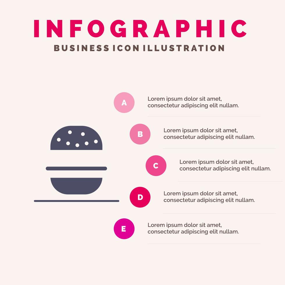 burger manger américain usa solide icône infographie 5 étapes présentation fond vecteur