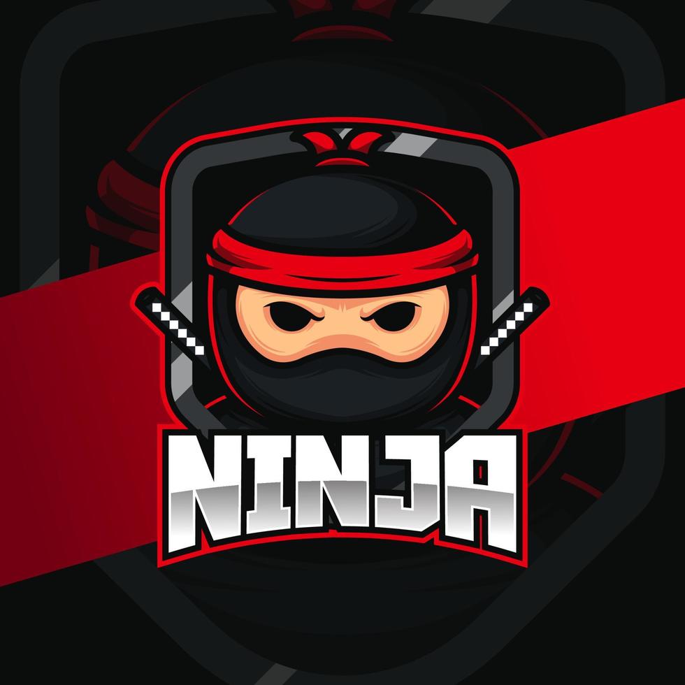 dessin animé de mascotte de logo e-sport ninja vecteur