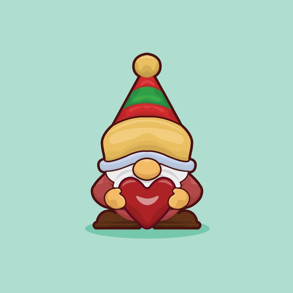 gnome de noël avec illustration d'amour vecteur