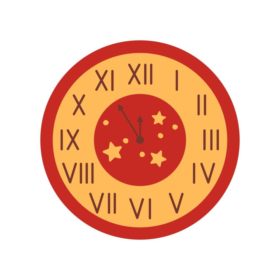 horloge murale de noël avec des étoiles isolées sur fond blanc. compte à rebours pour la nouvelle année. chiffres romains. illustration vectorielle plate vecteur