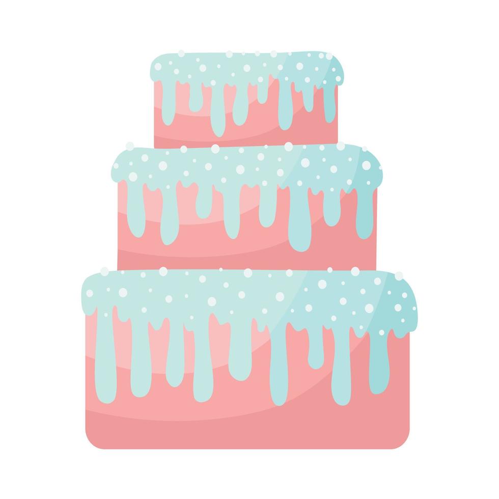 doodle clipart plat. joli gâteau d'anniversaire sucré. tous les objets sont repeints. vecteur