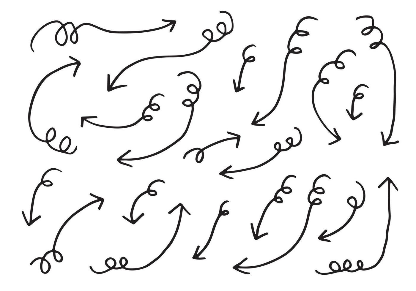 éléments de conception de griffonnage. flèches dessinées à la main isolées sur fond blanc. illustration vectorielle. vecteur