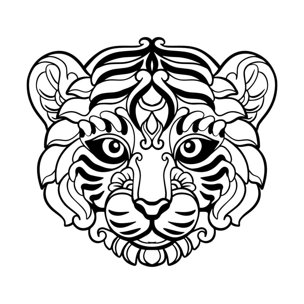 Tête de tigre arts du mandala isolé sur fond blanc vecteur
