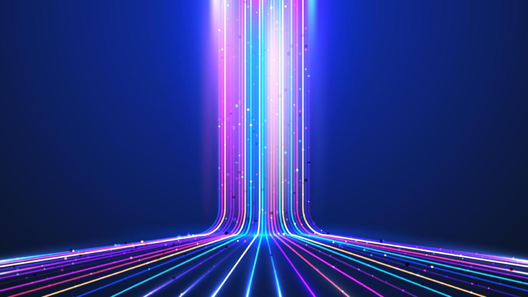 technologie abstraite concept futuriste numérique lueur lignes de couleurs néon avec perspective d'effet d'éclairage sur fond bleu foncé vecteur