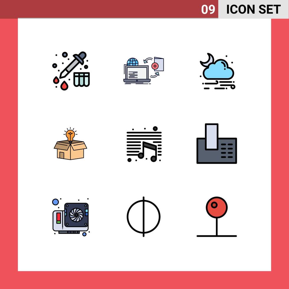 9 interface utilisateur fillline pack de couleurs plates de signes et symboles modernes de solution musicale boîte à idées de vent éléments de conception vectoriels modifiables vecteur