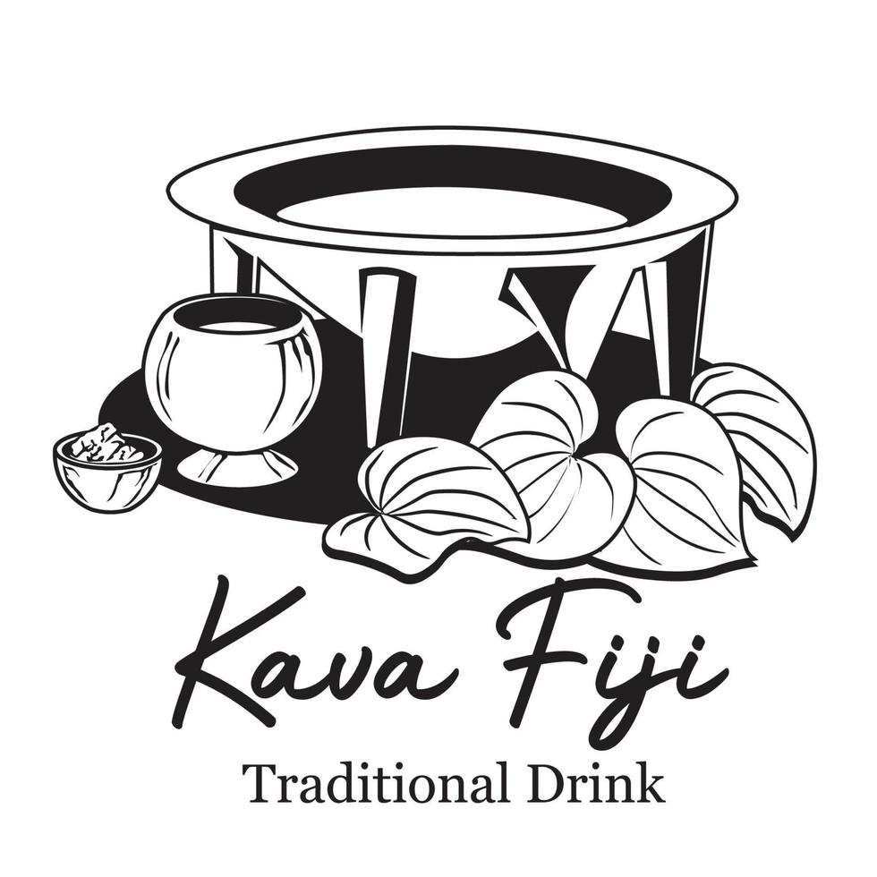 boisson au kava avec bol et illustration vectorielle de feuille de kava, bon pour la création de logo d'étiquette de produit de boisson au kava vecteur