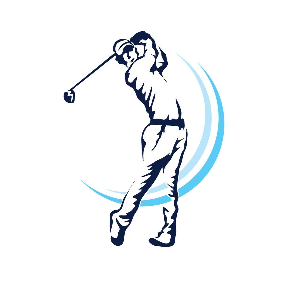 logo vectoriel de joueur de golf, dans un style dessiné à la main, bon pour la boutique de golf, le club, le tournoi, le logo de l'événement et la marque de mode de golf
