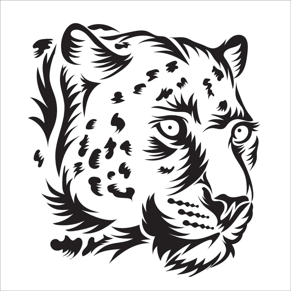 illustration vectorielle de tête de léopard dans le style de gravure sur bois, parfaite pour la conception de t-shirts et de tatouages ainsi que le logo du zoo vecteur