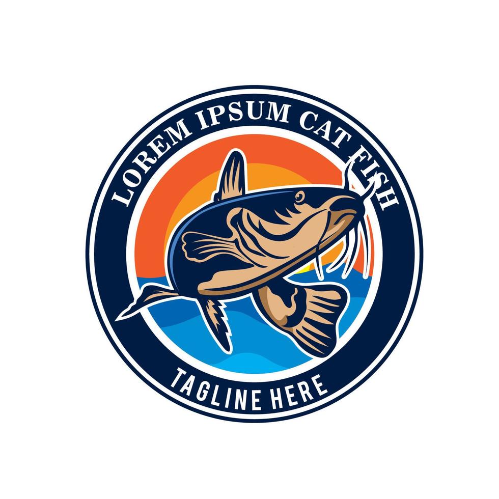 illustration vectorielle de poisson-chat dans le style de conception de badge, parfaite pour la conception de t-shirt et le logo du club de pêche vecteur