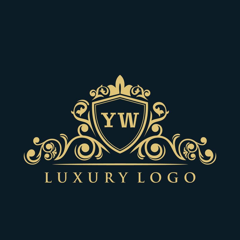 logo lettre yw avec bouclier d'or de luxe. modèle vectoriel de logo d'élégance.