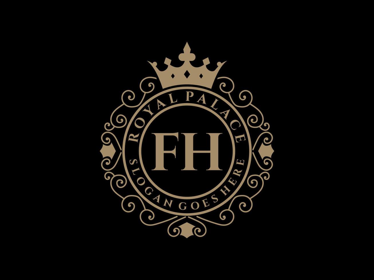 lettre fh logo victorien de luxe royal antique avec cadre ornemental. vecteur