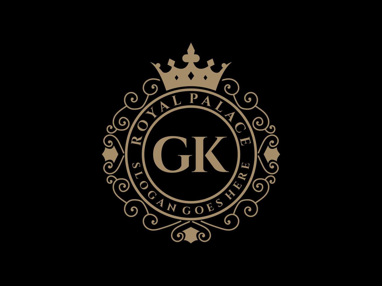 lettre gk logo victorien de luxe royal antique avec cadre ornemental. vecteur