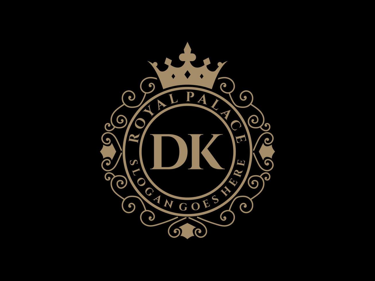 lettre dk logo victorien de luxe royal antique avec cadre ornemental. vecteur