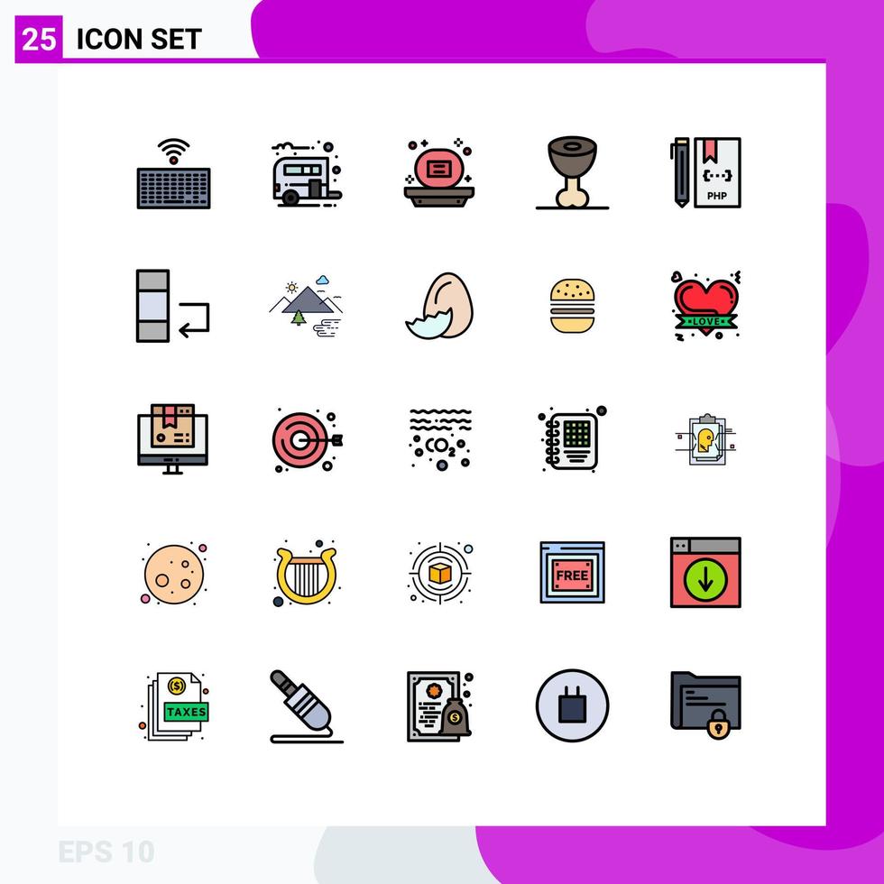 25 concept de couleur plate de ligne remplie pour les sites Web développement mobile et d'applications codage bain viande nourriture éléments de conception vectoriels modifiables vecteur