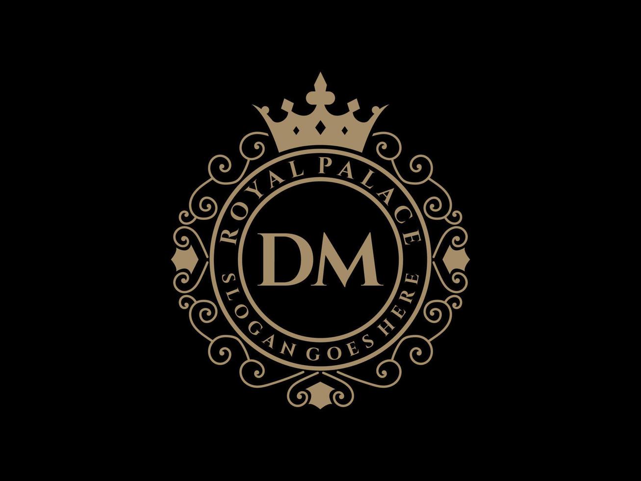 lettre dm logo victorien de luxe royal antique avec cadre ornemental. vecteur
