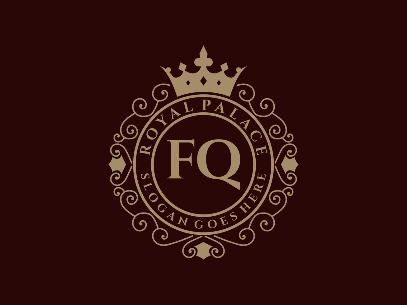 lettre fq logo victorien de luxe royal antique avec cadre ornemental. vecteur
