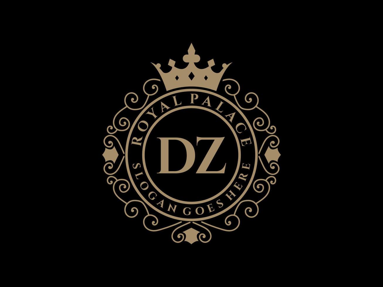lettre dz logo victorien de luxe royal antique avec cadre ornemental. vecteur