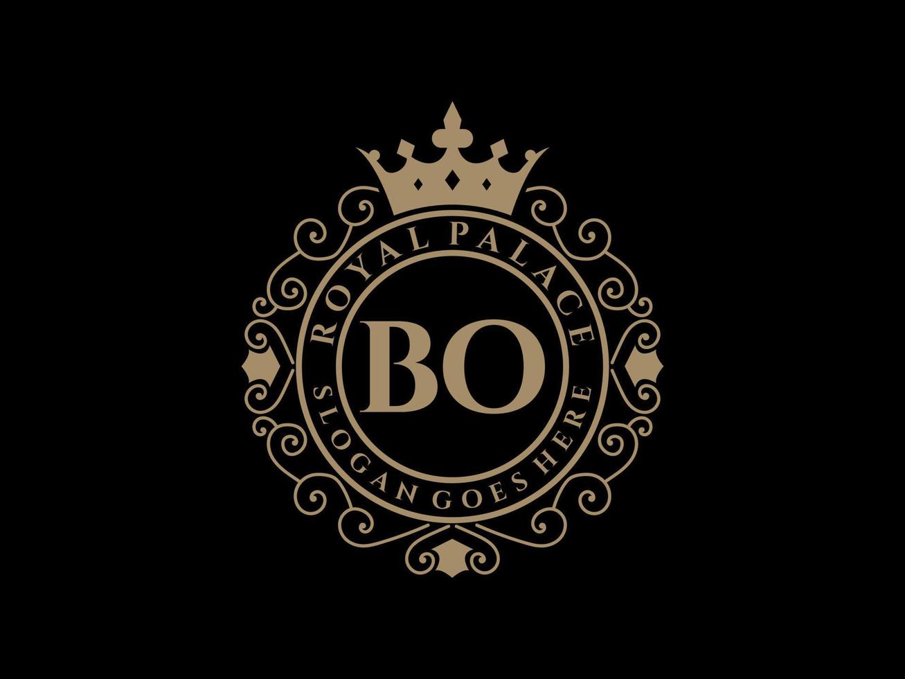 lettre bo logo victorien de luxe royal antique avec cadre ornemental. vecteur