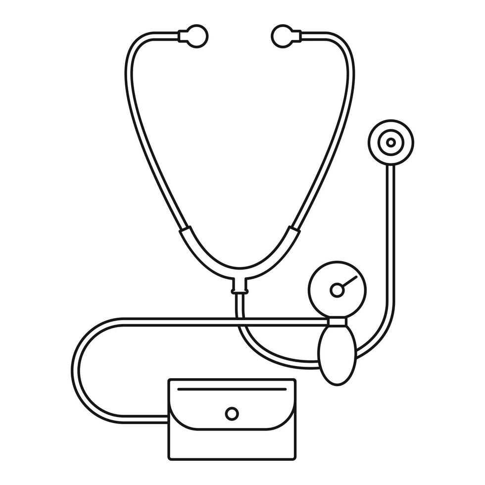 icône de pression artérielle stéthoscope, style de contour vecteur