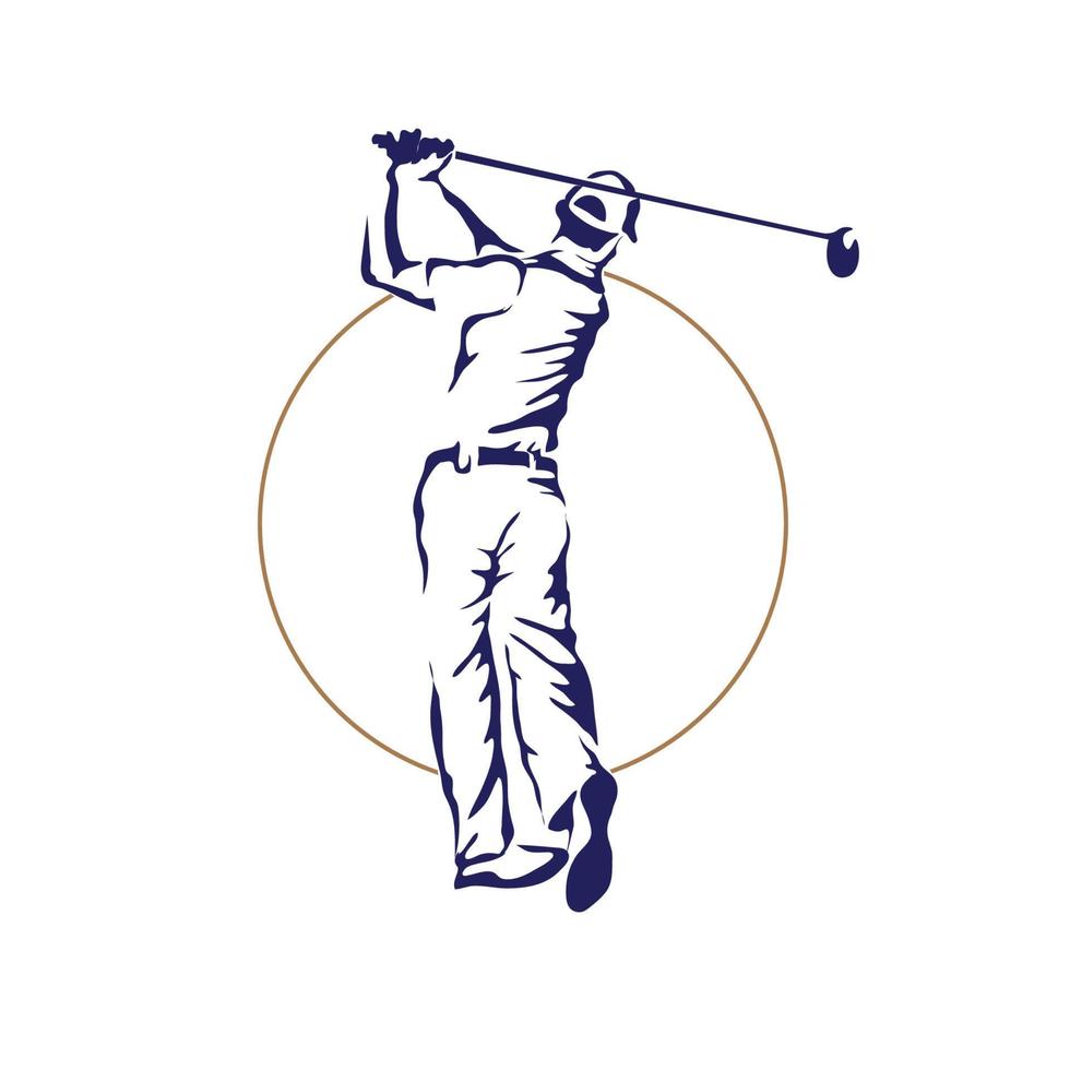 logo vectoriel de joueur de golf, dans un style dessiné à la main, bon pour la boutique de golf, le club, le tournoi, le logo de l'événement et la marque de mode de golf