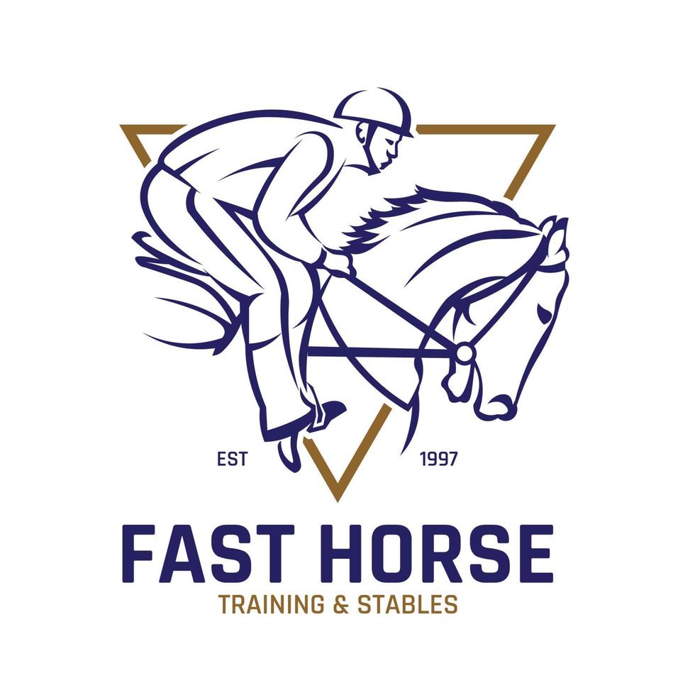 un jockey fait la course de son cheval, adapté au logo d'un club de course, d'une écurie et d'une ferme, ainsi qu'à des courses de chevaux vecteur