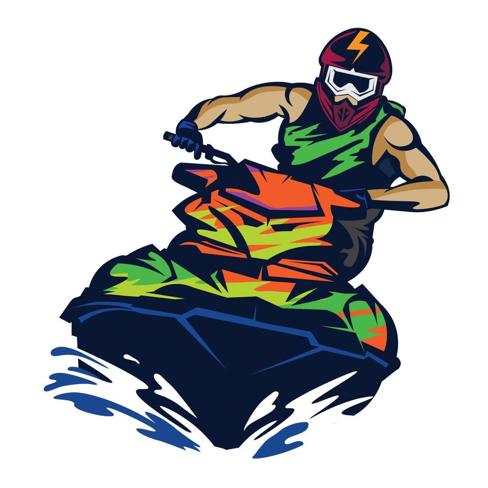 conception de logo d'illustration vectorielle de jet ski sports nautiques, parfaite pour le logo de l'équipe de club et la conception de tshirt vecteur