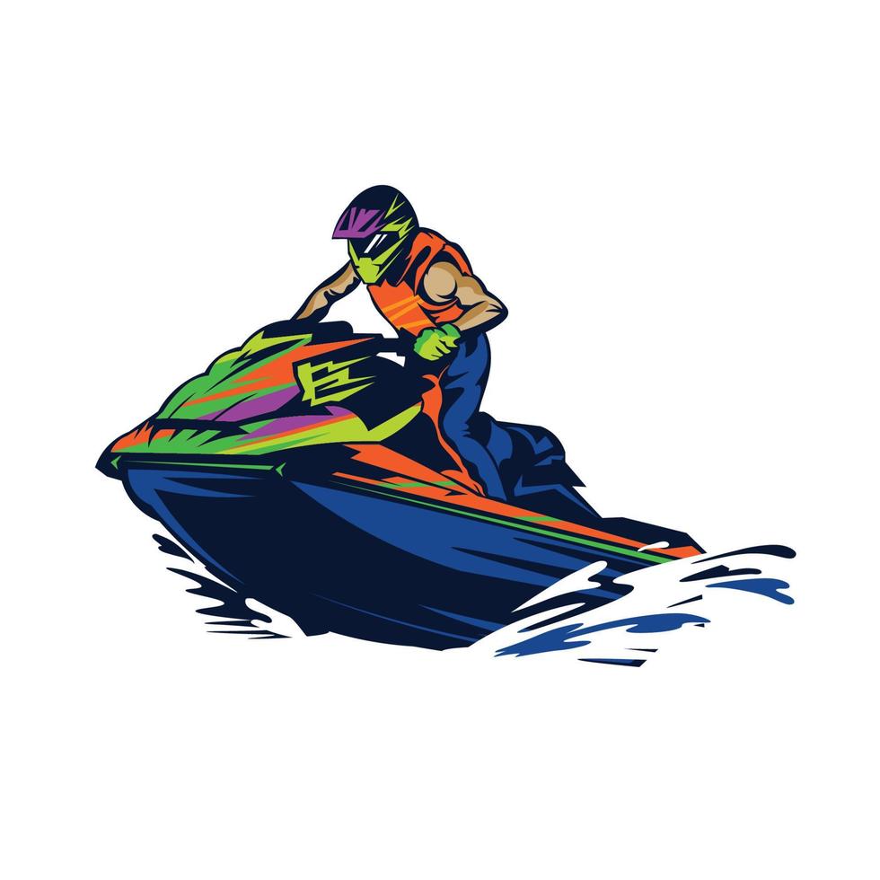 conception de logo d'illustration vectorielle de jet ski sports nautiques, parfaite pour le logo de l'équipe de club et la conception de tshirt vecteur