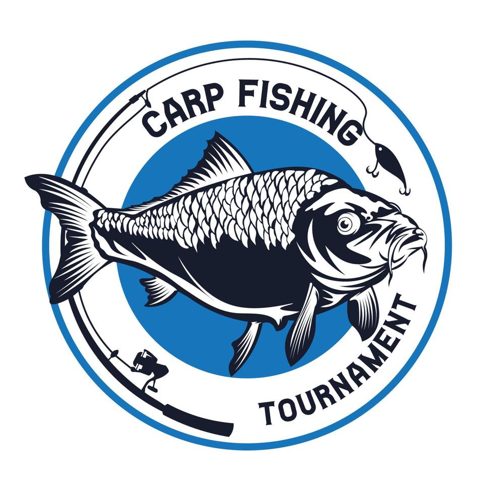 logo de pêche à la carpe, bon pour l'événement de tournoi de pêche et la conception de logo d'entreprise de fournisseur de magasin de poisson frais vecteur