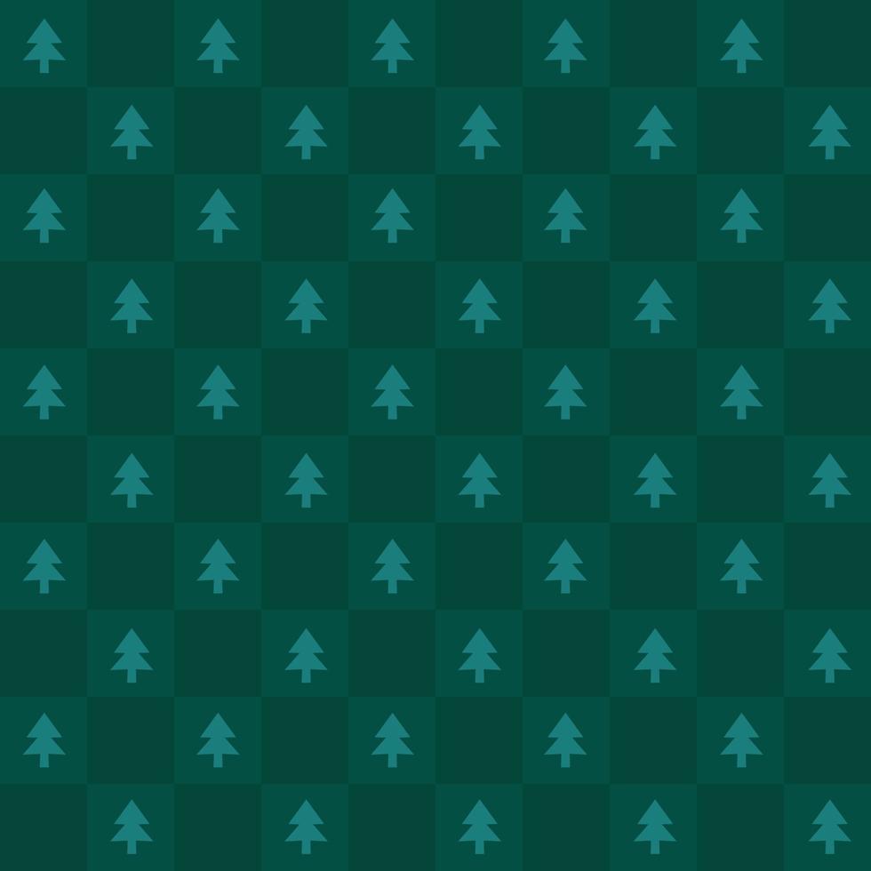 fond de vecteur de motif sans couture en damier de noël vintage rétro mignon. fond d'écran de texture de répétition vert festif abstrait avec silhouette d'icône d'arbre de noël de noël, design textile moderne à la mode