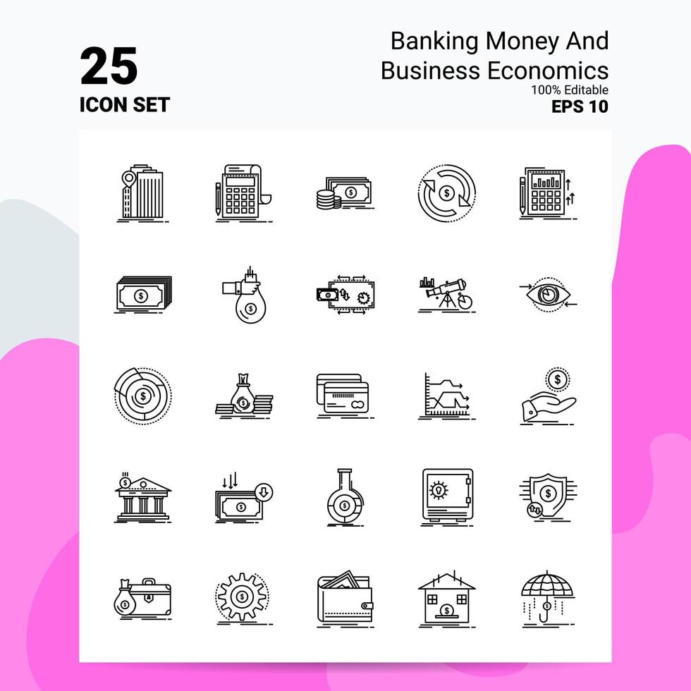 25 jeu d'icônes d'argent bancaire et d'économie d'entreprise 100 fichiers eps modifiables 10 idées de concept de logo d'entreprise conception d'icône de ligne vecteur