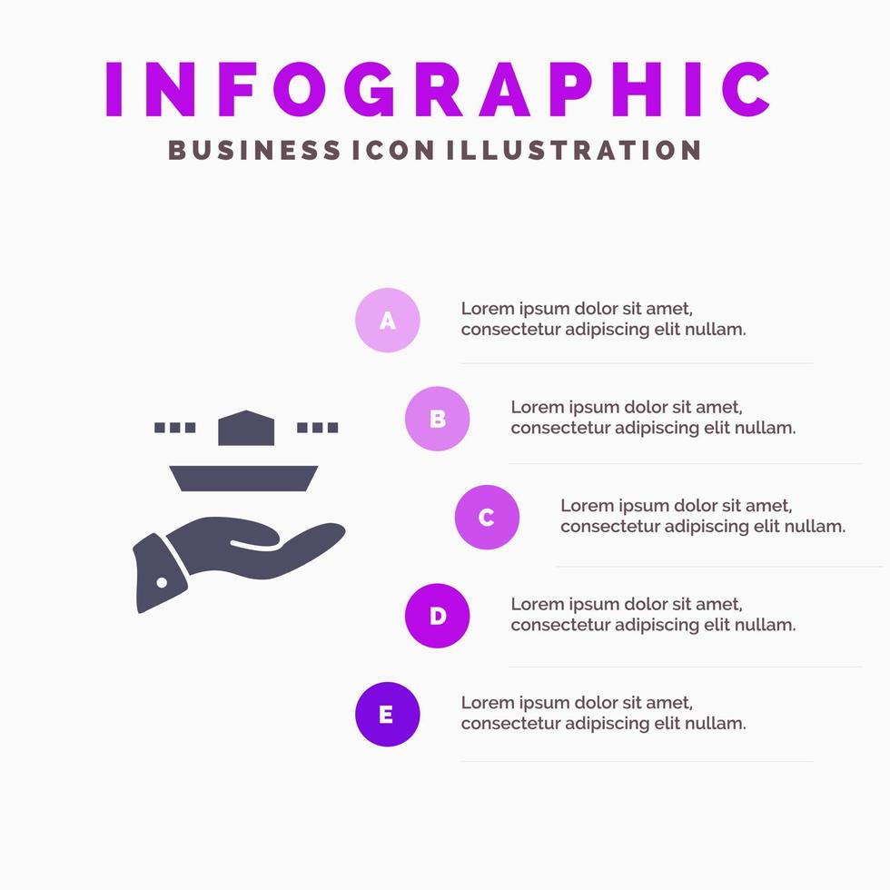 serveur restaurant servir le déjeuner dîner solide icône infographie 5 étapes présentation arrière-plan vecteur