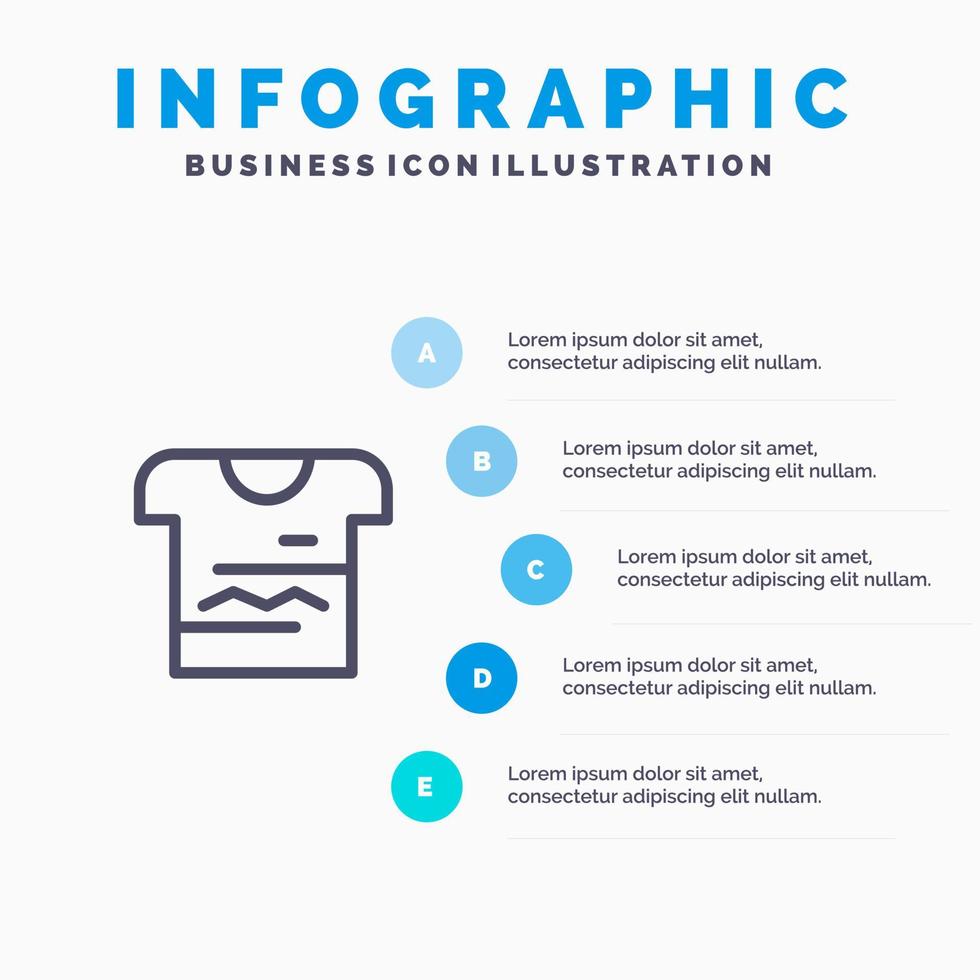 chemise tshirt tissu icône de ligne uniforme avec 5 étapes présentation infographie fond vecteur