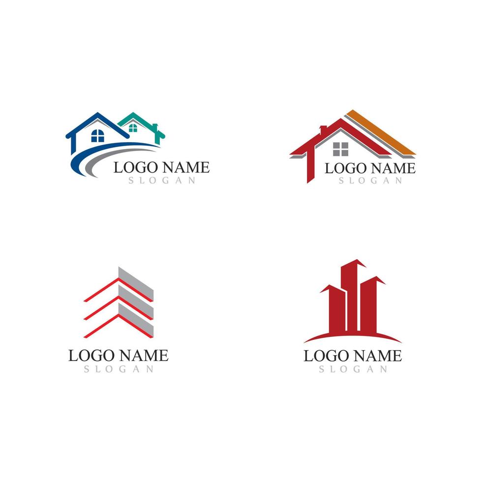 création de logo immobilier, propriété et construction pour enseigne d'entreprise. vecteur
