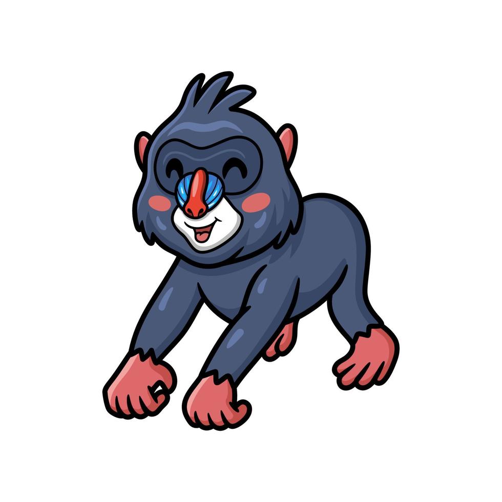 mignon petit dessin animé de mandrill posant vecteur