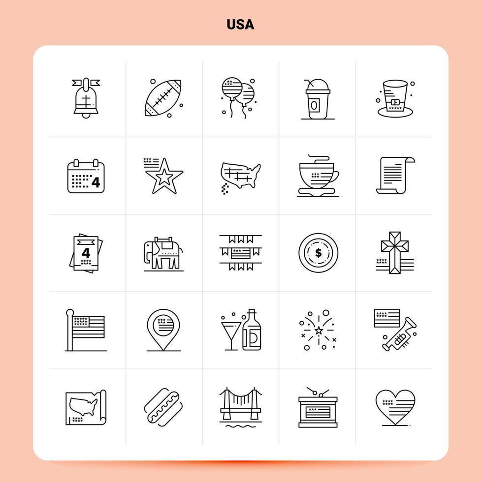 contour 25 usa icon set vecteur ligne style design icônes noires set pictogramme linéaire pack web et mobile business ideas design illustration vectorielle