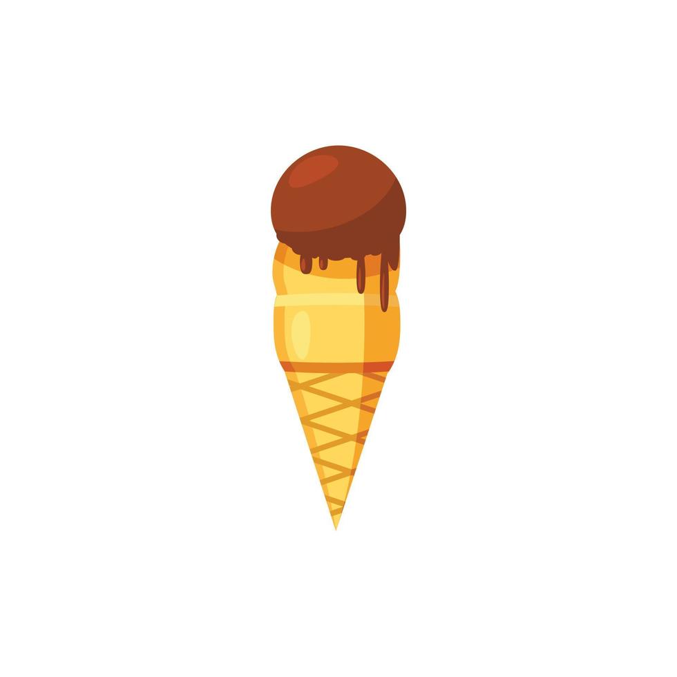 crème glacée au chocolat dans une icône de cône de gaufre vecteur