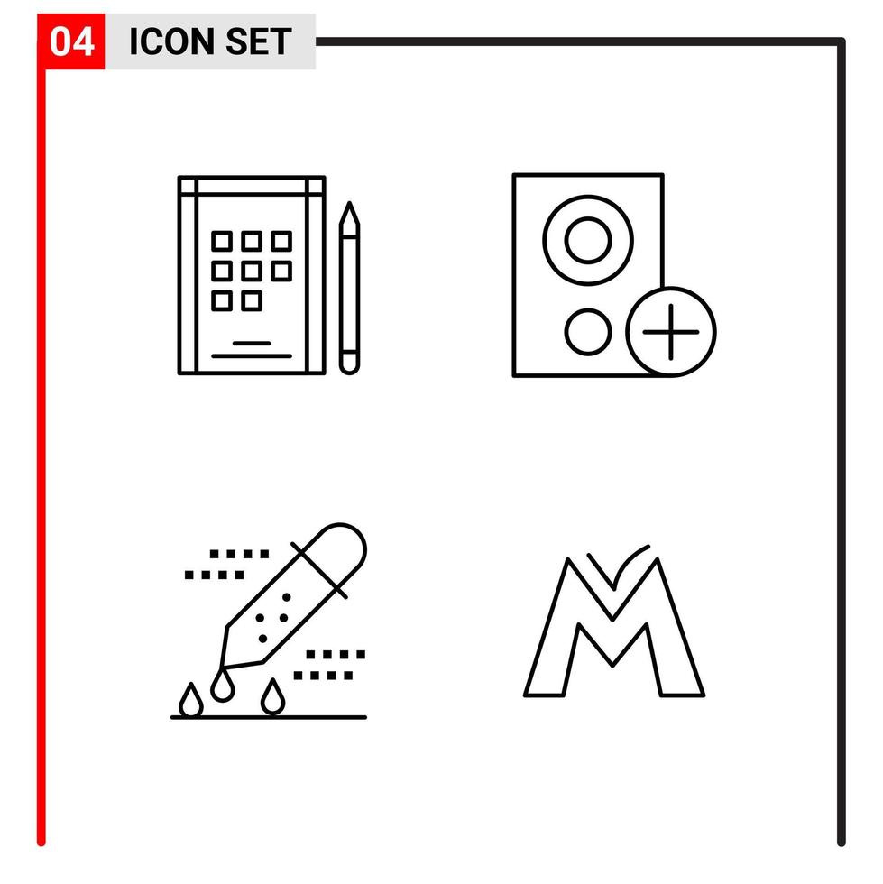 4 icônes générales pour la conception de sites Web d'impression et d'applications mobiles 4 signes de symboles de contour isolés sur fond blanc 4 pack d'icônes fond de vecteur d'icône noire créative