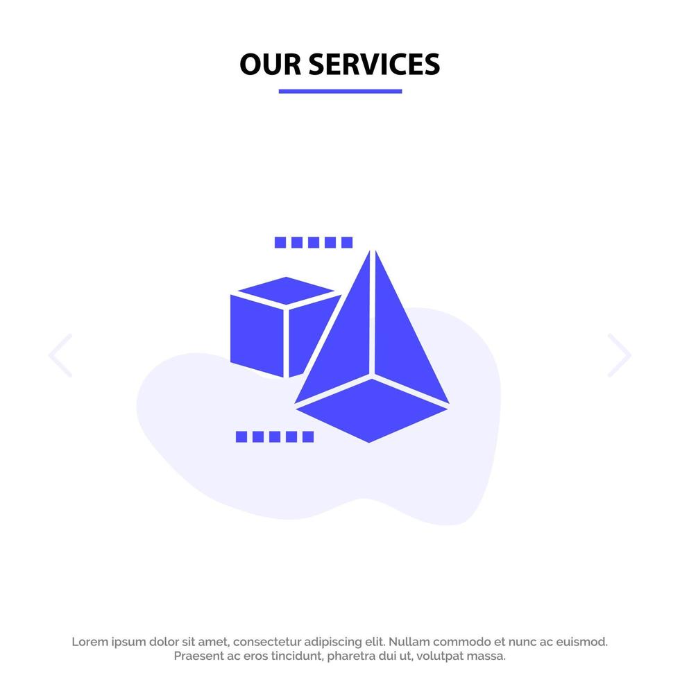 nos services modèle 3d boîte 3d triangle solide glyphe icône modèle de carte web vecteur
