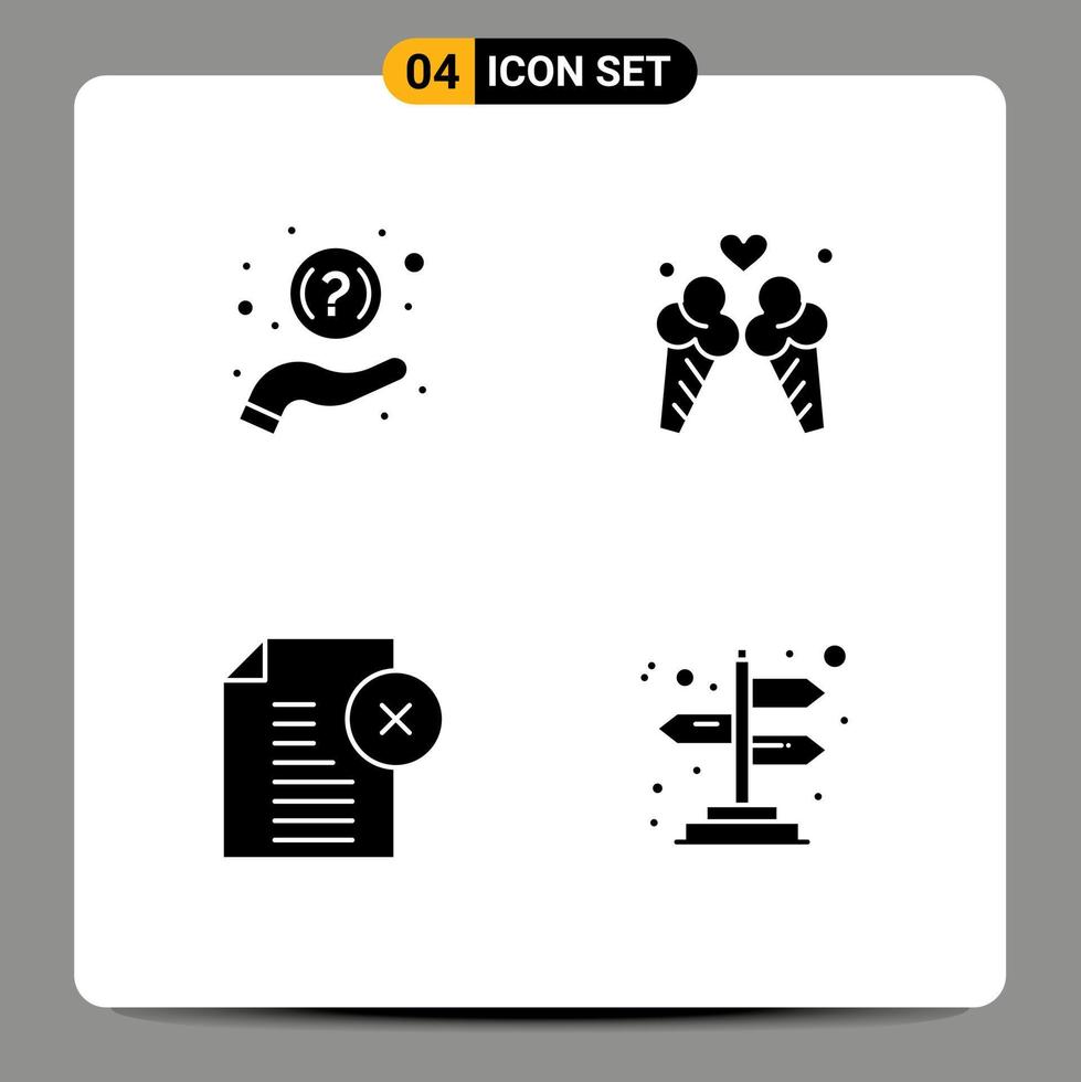 ensemble de 4 glyphes solides vectoriels sur la grille pour la faq supprimer le support de document document de voyage éléments de conception vectoriels modifiables vecteur