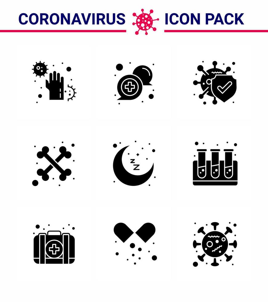 ensemble d'icônes covid19 pour l'infographie 9 pack noir de glyphes solides tels que la croix de lune protection des os en ligne coronavirus viral 2019nov éléments de conception de vecteur de maladie