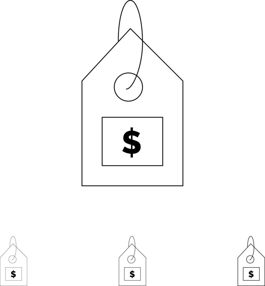 interface d'étiquette de dollar tag jeu d'icônes de ligne noire audacieuse et mince vecteur