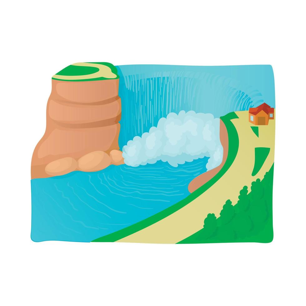 icône de paysage de cascade, style cartoon vecteur