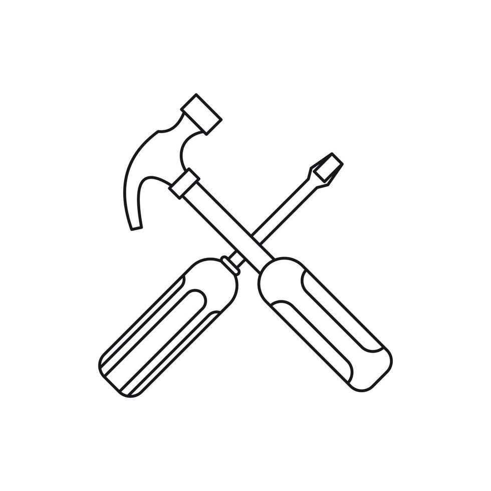 icône marteau et tournevis, style de contour vecteur