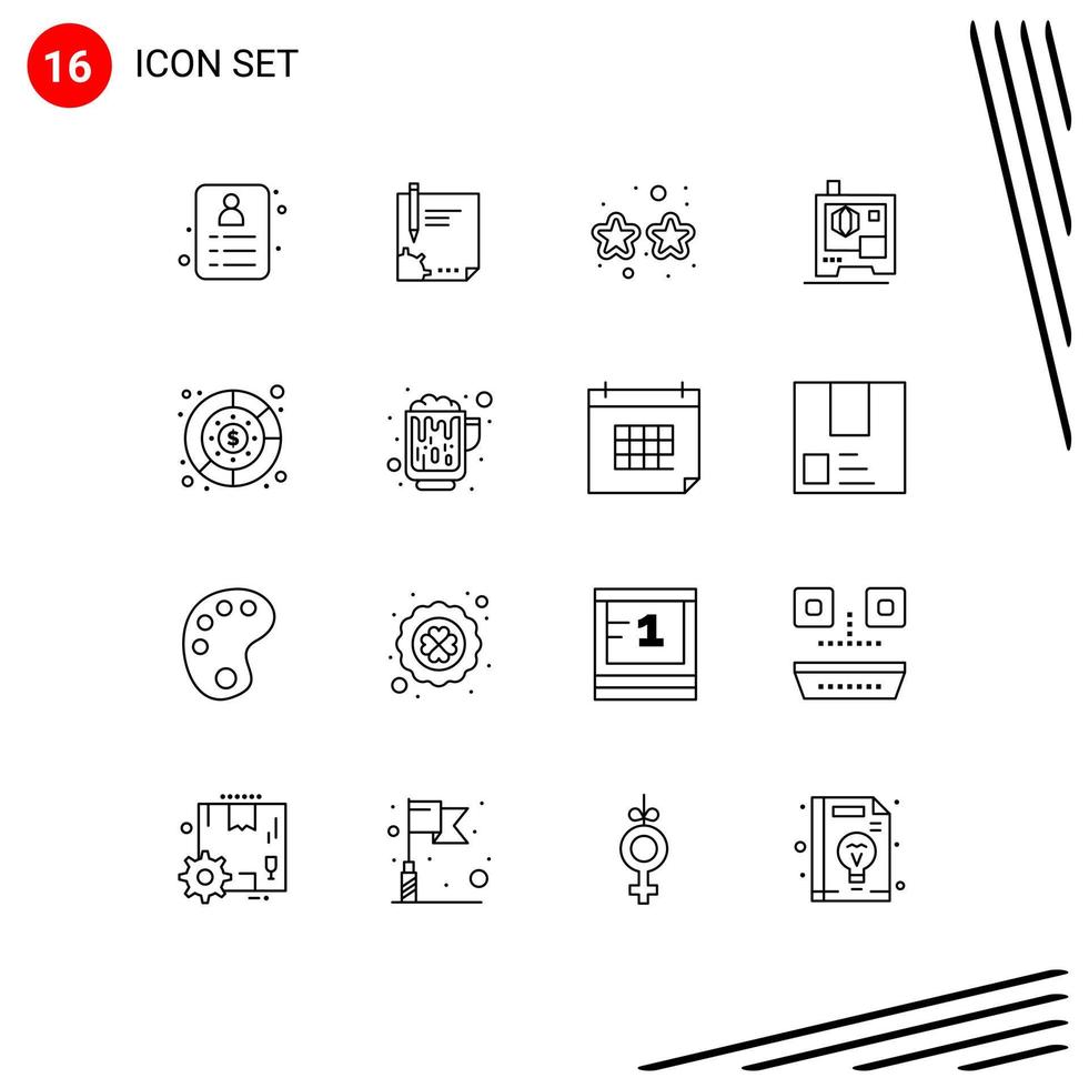 16 icônes créatives signes et symboles modernes de l'imprimante de signes d'impression de diagramme mardi gras éléments de conception vectoriels modifiables vecteur