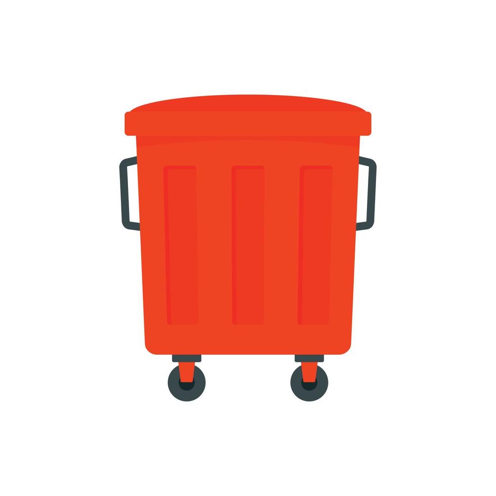 icône de boîte à ordures rouge, style plat vecteur