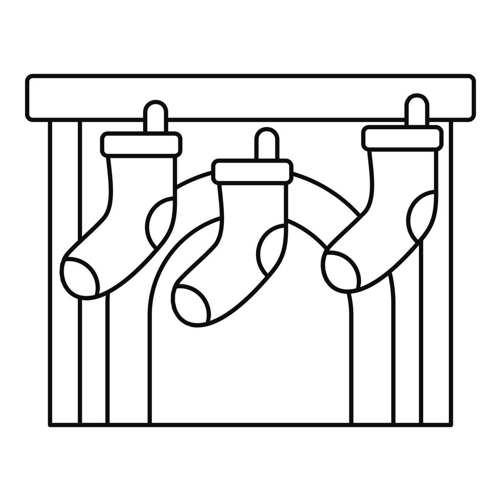 icône de cheminée de chaussettes de noël, style de contour vecteur