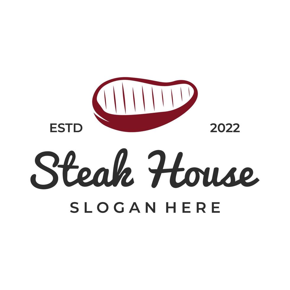 création de logo de steak house ou de viande fraîche vintage. Viande grillée de qualité supérieure. Insigne de typographie pour restaurant rétro, bar et café. vecteur