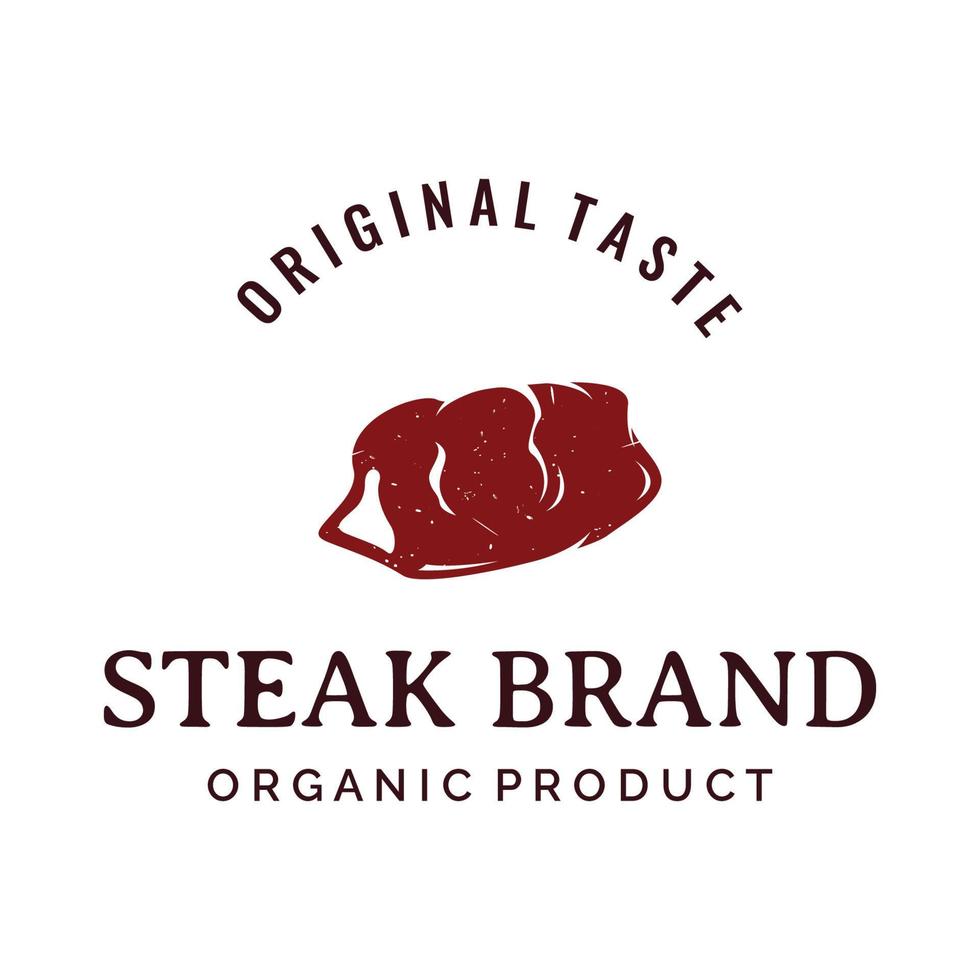 création de logo de steak house ou de viande fraîche vintage. Viande grillée de qualité supérieure. Insigne de typographie pour restaurant rétro, bar et café. vecteur