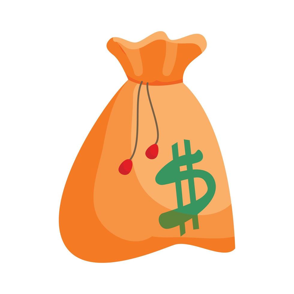 sac d'argent avec l'icône du signe dollar, style cartoon vecteur