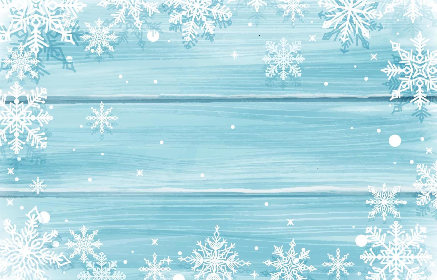 flocons de neige avec planche de bois sur le thème de l'hiver vecteur
